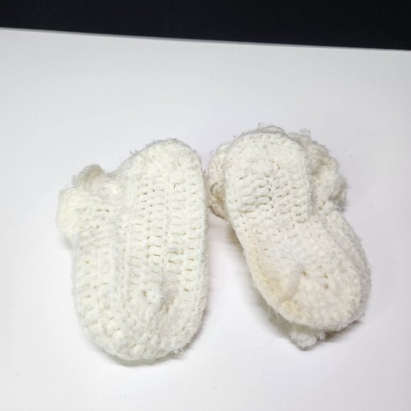 Vintage Knitted Handmade Crochet Baby Booties White - Picture 3 of 5